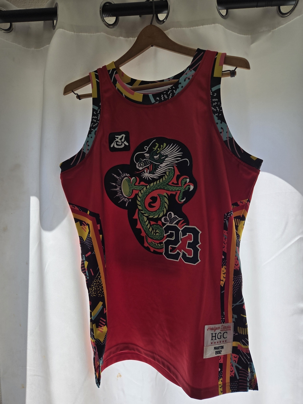 Red Dragon Graphic Tank Top/Jersey with Multicolor Trim